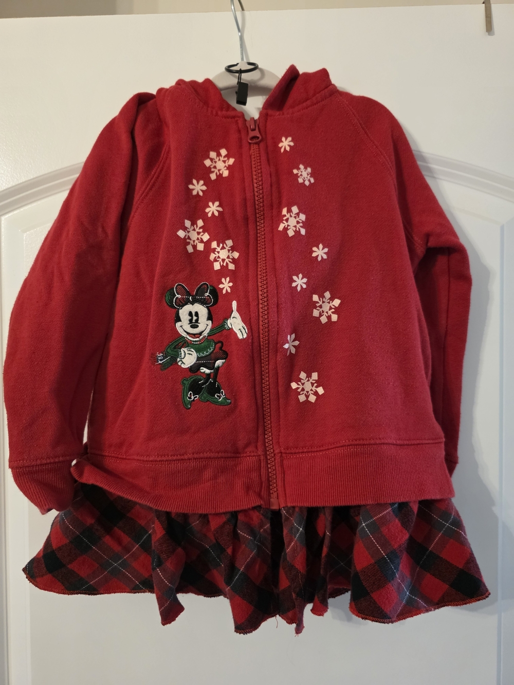 Disney Red Minnie Mouse Zip Hoodie Dress with Plaid Skirt